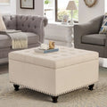 Grand pouf de rangement carré avec pieds en bois