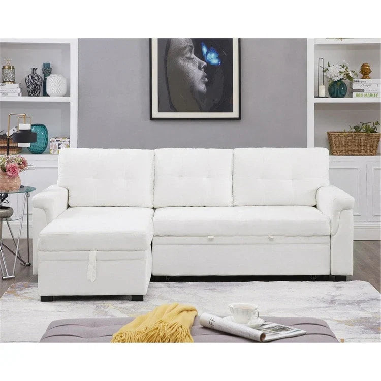 Canapé d'angle réversible convertible avec lit gigogne, méridienne de rangement et pieds durables