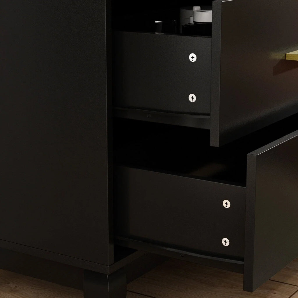 Commode double Timechee 6 tiroirs 47,2 po de largeur, pieds en bois massif, fini laqué