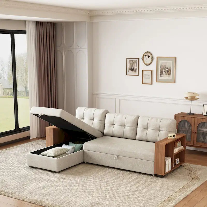 Canapé d'angle convertible avec lit gigogne et méridienne de rangement