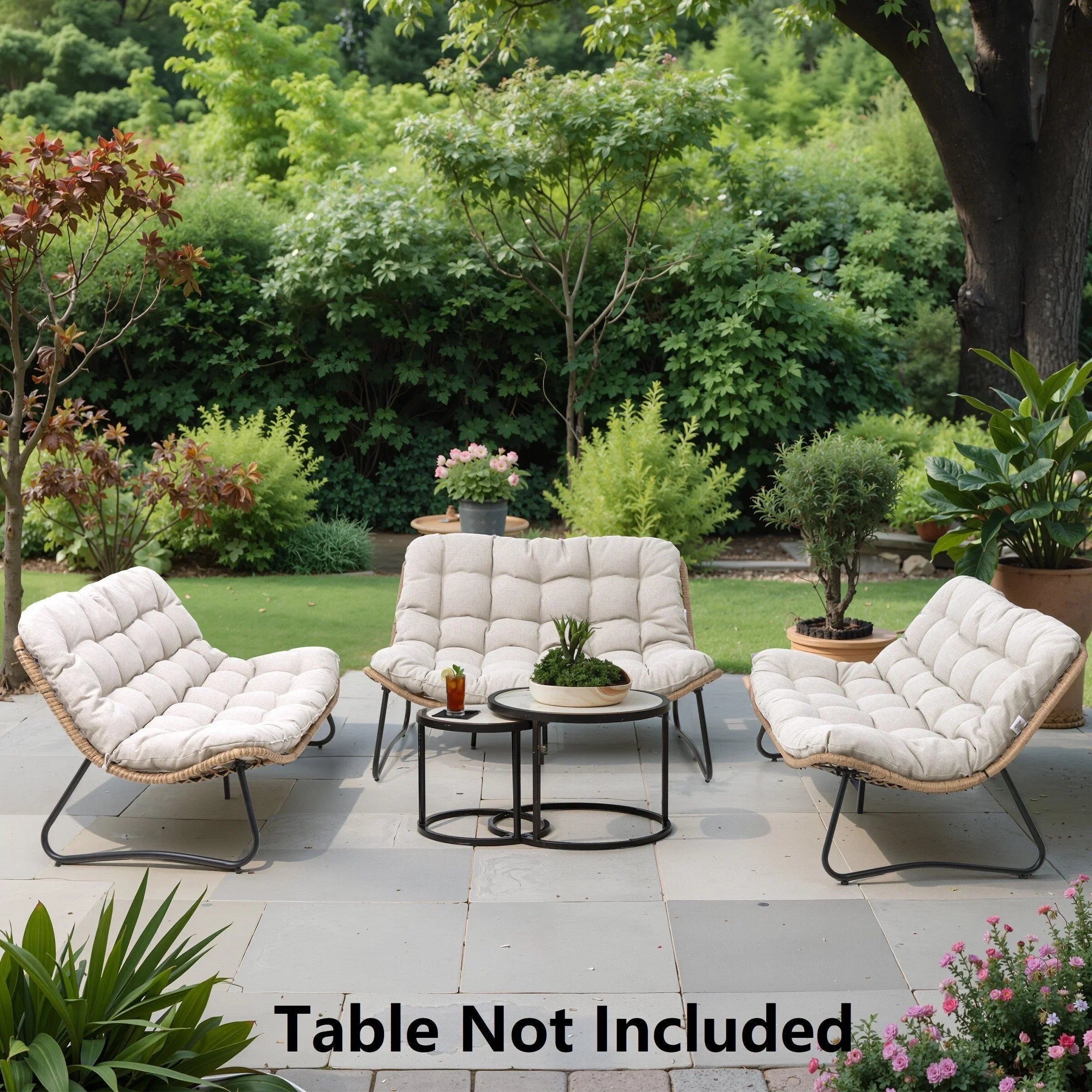 Causeuse double Papasan avec coussin, rotin PE tout temps et cadre en métal pour l'intérieur et l'extérieur