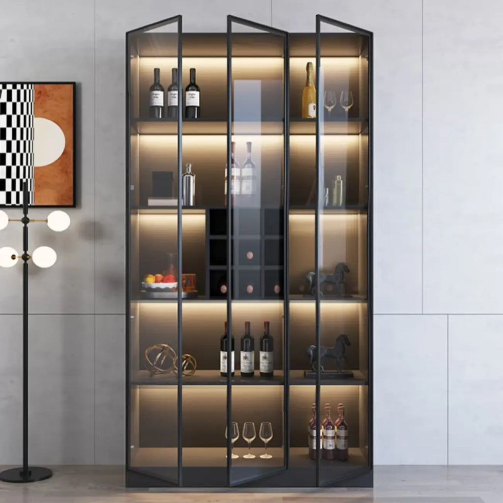 Meuble de rangement à vin minimaliste en bois noir avec porte vitrée