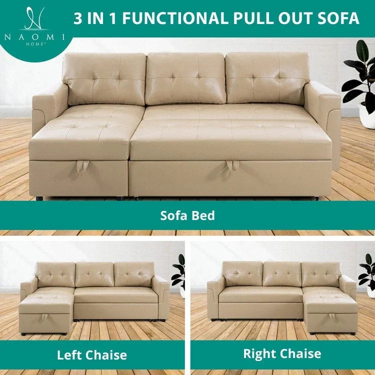 Canapé d'angle réversible avec lit gigogne, méridienne de rangement, pieds durables,