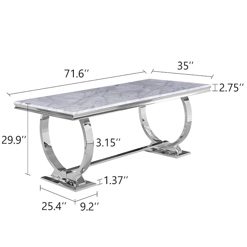 Table de salle à manger moderne avec piètement en U en acier inoxydable
