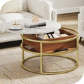 Table basse ronde relevable et extensible avec rangement dissimulé