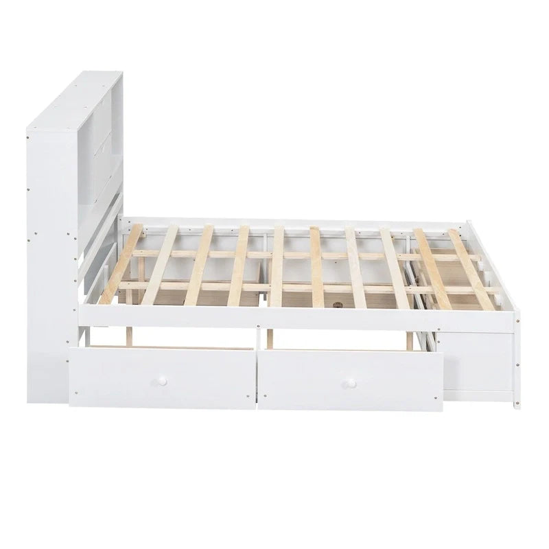 Lit plateforme King Size avec tête de lit de rangement et 8 tiroirs