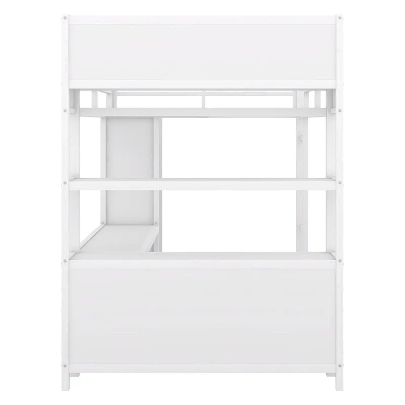 Lit mezzanine en métal blanc cassé avec bureau et armoire - Grand lit