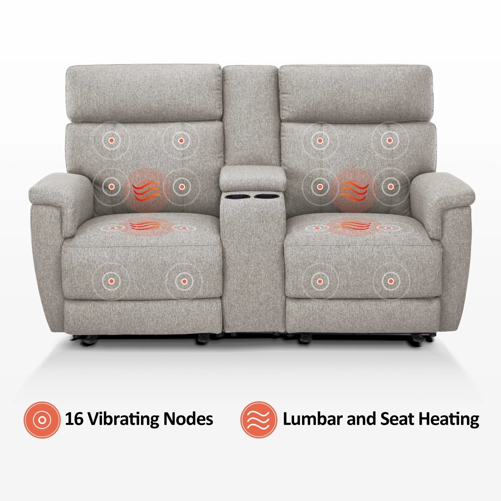 Canapé inclinable électrique MCombo 60,2 po avec massage et double chauffage, appuie-tête réglable, ports USB et Type C, tissu