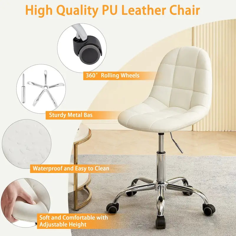 Chaise de bureau à domicile sans accoudoirs Javlergo, chaise de bureau d'ordinateur réglable en hauteur avec roulettes