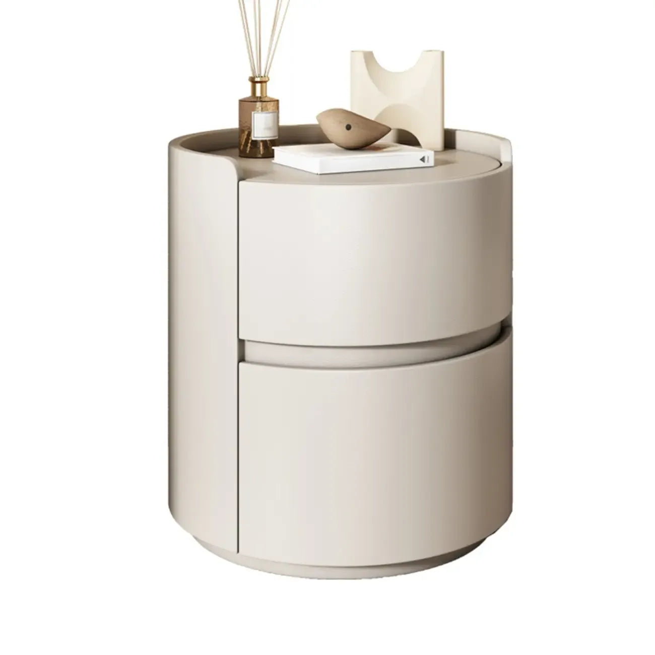 Table de chevet ronde à 2 tiroirs en cuir moderne